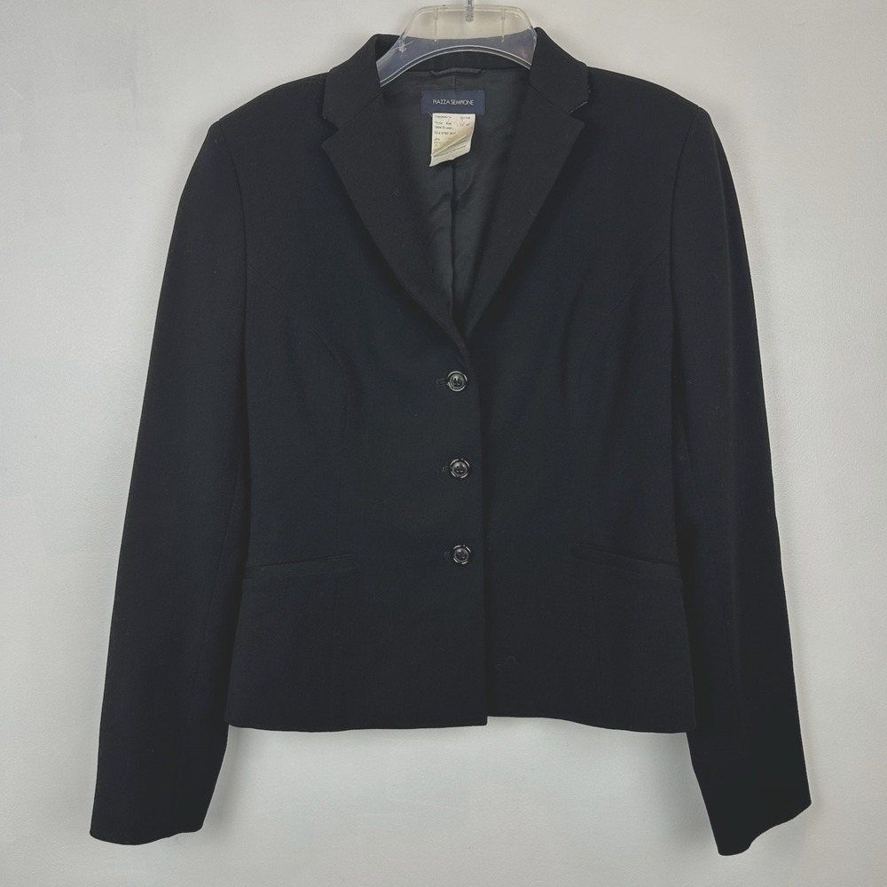 Piazza Sempione Blazer Womens 10 Black Wool Made Italy 46 Old Money Office Read